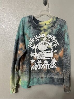 Recycled Karma Tie-Dye Woodstock Crewneck - Teal, Orange, Yellow, Black